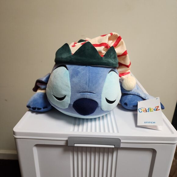 Disney Sleeping Stitch Plush Jumbo 24" Holiday Elf Pajamas Cuddleez Pillow - Picture 3 of 11